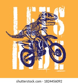 Vector illustration of motorcycle riding dinosaur skeleton