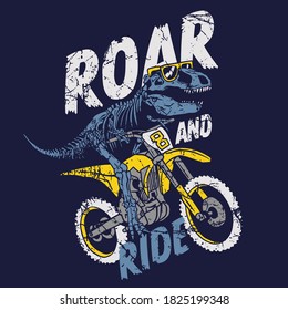 Vector illustration of motorcycle riding dinosaur skeleton 