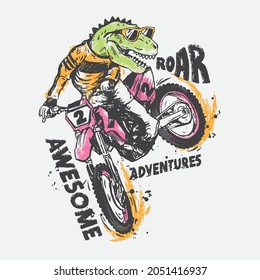 Vector illustration of motorcycle riding dinosaur.