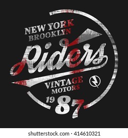 Vector illustration of a motorcycle theme in New York, Brooklyn. Vintage design.  Grunge background.   Biker typography, t-shirt graphics, print, flyer