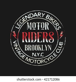 Vector illustration of a motorcycle theme in New York, Brooklyn. Grunge background.  Vintage design.  Biker typography, t-shirt graphics, print, stamp