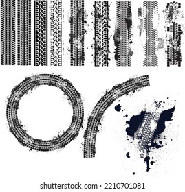 
Vector Illustration Of Motorcycle Tire Tracks. Grunge Car Element Useful For Poster, Print, Flyer, Book, Booklet, Brochure And Flyer Design.Adobe Illustrator Brushes