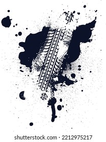 Vector Illustration Of Motorcycle Tire Tracks. Grunge Car Element Useful For Poster, Print, Flyer, Book, Booklet, Brochure And Flyer Design.Adobe Illustrator Brushes