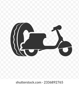 Vector illustration of motorcycle tires icon in dark color and transparent background(PNG).