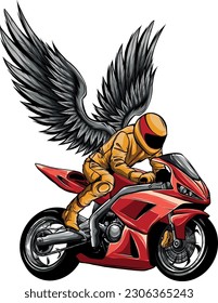 Vector illustration of motorcycle with wings on white background