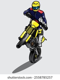 Vector illustration of a motorcyclist doing a wheelie