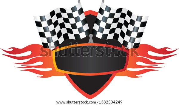 Vector illustration of a motorsports company logo
with checkered flag