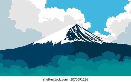 Vector illustration with Mount Fuji.Landscape with Mount Fuji.