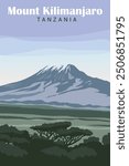 Vector Illustration of Mount Kilimanjaro, Tanzania. Simple, Minimalist Flat Design Travel Poster