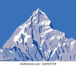 vector illustration of mount Machapuchare or Machhapuchhare, Annapurna range, Nepal Himalaya mountains