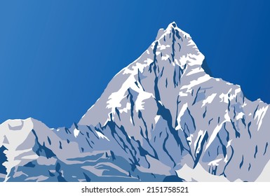 vector illustration of mount Machapuchare or Machhapuchhare, Annapurna range, Nepal Himalaya mountains