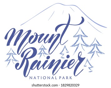 Vector illustration of Mount Rainier text for logotype, t-shirt, banner, magazine, poster, decoration, postcard. Mount Rainier calligraphy background. Mount Rainier lettering. EPS 10.