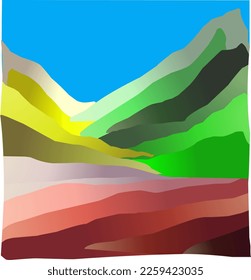 Vector illustration of mountain in abstract color degradation 