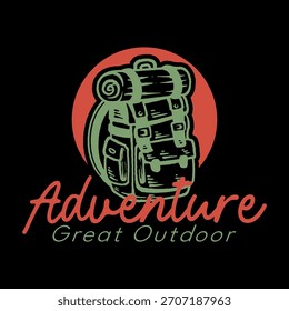Ilustración vectorial de mochila de montaña y portador. Gran equipo al aire libre y de aventura adecuado para el diseño de camisetas y logotipos