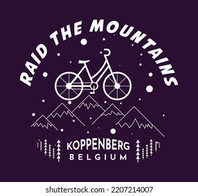 Vector illustration of the mountain bike, best cycling climbs in Europe, Koppenberg, Belgium, toughest cycling climbs, a cyclist riding uphill