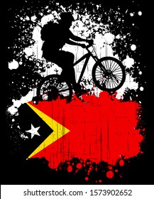 Vector illustration of a mountain bike sports logo with the flag of asean countries, isolated on black background