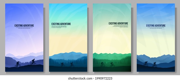 Vector illustration. Mountain bike. Travel concept of discovering, exploring nature. Cycling. Adventure tourism. Minimalist graphic. Polygonal flat design for coupon, voucher, gift card, flyer