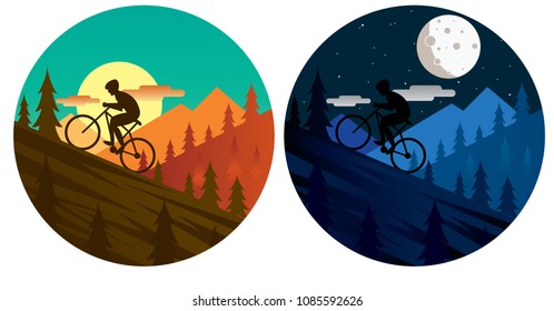 Vector illustration of mountain biker.