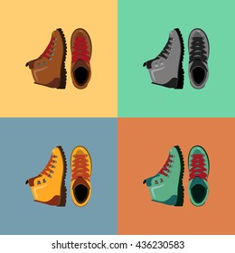 Vector illustration, mountain boots, sport shoes