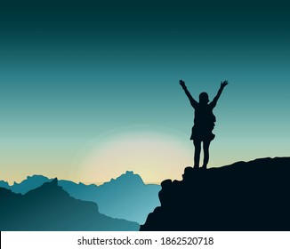 vector illustration of a mountain climber themed silhouette scenery image