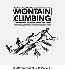 Vector illustration of mountain climbing with text, for t-shirt design