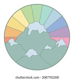 Vector illustration of mountain. Colorful hand drawn outline icon in circle frame. For print, web, design, decor, logo.