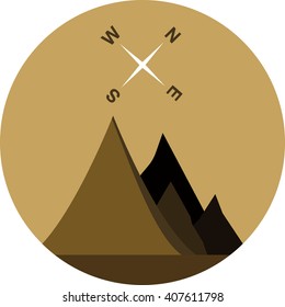 Vector illustration of mountain with compass icon