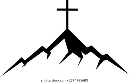 vector illustration of a mountain and a cross on a transparent background