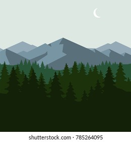 Vector illustration mountain and forest landscape, background