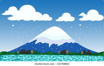 Vector Illustration of Mountain Fuji snow