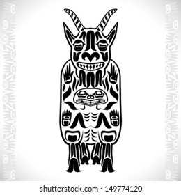 Vector illustration of a mountain goat, one of Canadian animals. Modern stylization of North American native art in black and white color