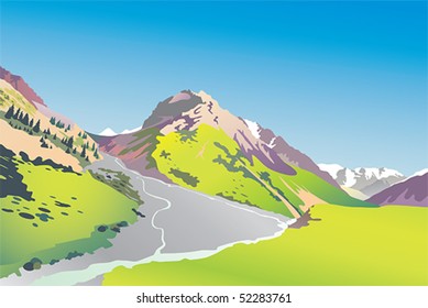 Vector illustration of a mountain gorge