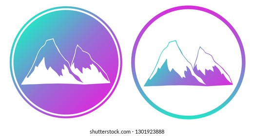 Vector Illustration of Mountain with Gradient Circle Blue and Violet. Logo, Sticker and Icon for Graphic Design. 