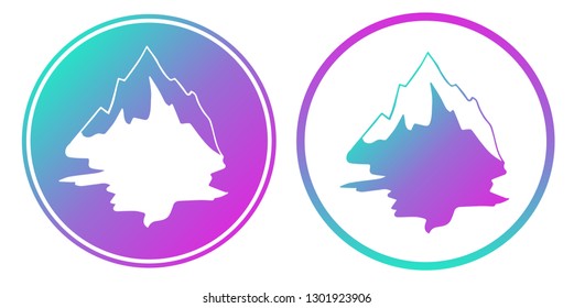 Vector Illustration of Mountain with Gradient Circle Blue and Violet. Logo, Sticker and Icon for Graphic Design. 