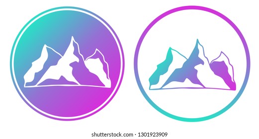 Vector Illustration of Mountain with Gradient Circle Blue and Violet. Logo, Sticker and Icon for Graphic Design. 
