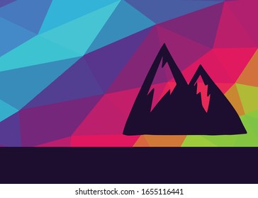 Ilustración vectorial de las montañas o colinas con fondo arco iris. Esto es bueno para el diseño, los afiches y más.