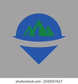 Ilustración vectorial del ícono de la montaña y del ícono del punto de coordenadas