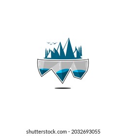 vector illustration of mountain icon on glass rock, logo inspiration