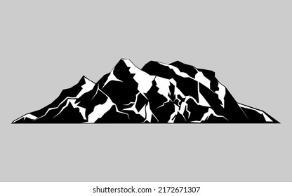 ilustración vectorial de la montaña, elementos aislados de silueta en el paisaje maduro fondo blanco, iconos al aire libre, picos de hielo de nieve y excursión de camping aislado decorativo escalada o senderismo.