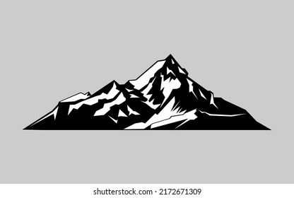 vector illustration of mountain, isolated silhouette elements in mature landscape white background, outdoor icons, snow ice peaks and decorative isolated camping trip climbing or hiking.