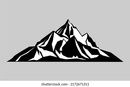 vector illustration of mountain, isolated silhouette elements in mature landscape white background, outdoor icons, snow ice peaks and decorative isolated camping trip climbing or hiking.