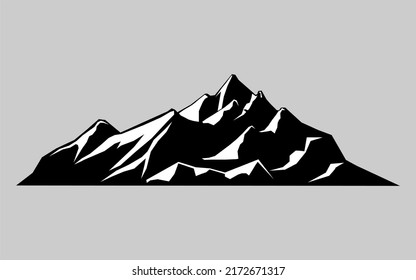 ilustración vectorial de la montaña, elementos aislados de silueta en el paisaje maduro fondo blanco, iconos al aire libre, picos de hielo de nieve y excursión de camping aislado decorativo escalada o senderismo.