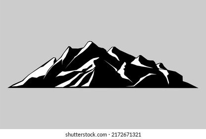 vector illustration of mountain, isolated silhouette elements in mature landscape white background, outdoor icons, snow ice peaks and decorative isolated camping trip climbing or hiking.