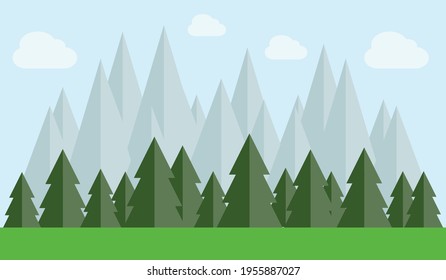 Vector illustration of mountain landscape and forest