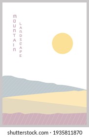 Vector illustration of a mountain landscape. Geometric landscape background in asian japanese style. Hand drawn art for print, poster, sticker, card design, travel invitation.