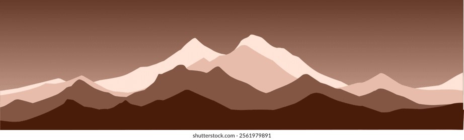 vector illustration of mountain landscape in mocha mousse layered colors