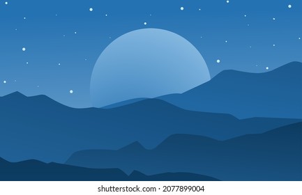 Vector illustration of mountain landscape at night