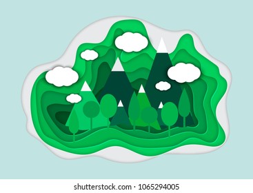 Vector illustration of a mountain landscape in a paper-cut style