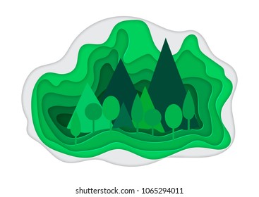 Vector illustration of a mountain landscape in a paper-cut style