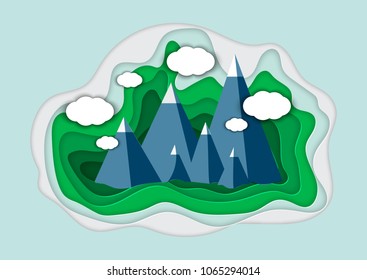 Vector illustration of a mountain landscape in a paper-cut style